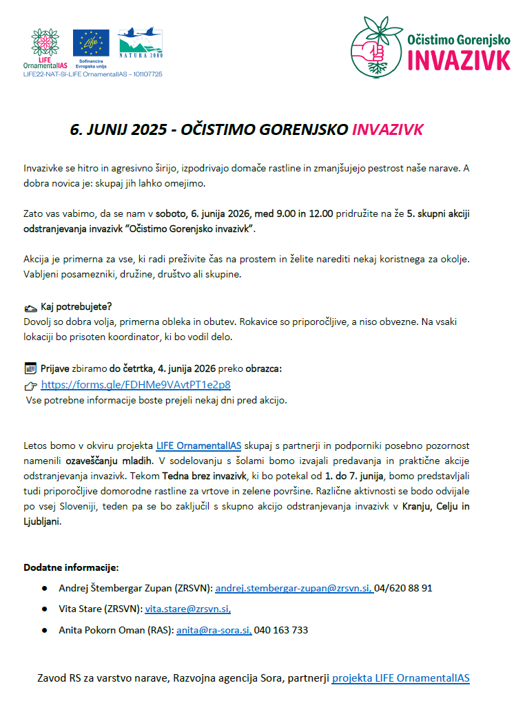 Očistimo Gorenjsko invazivk 2026